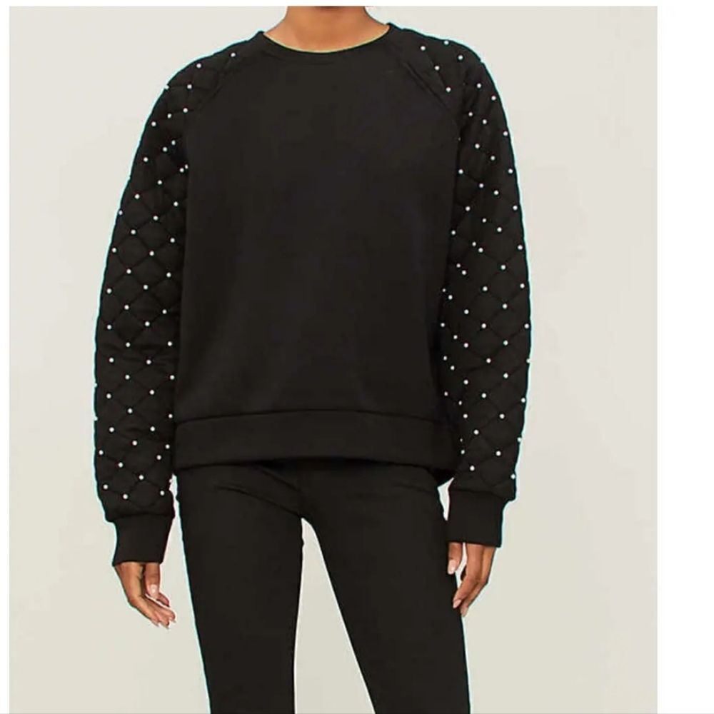Maje Pearl Embellished Black Sweatshirt Size Small